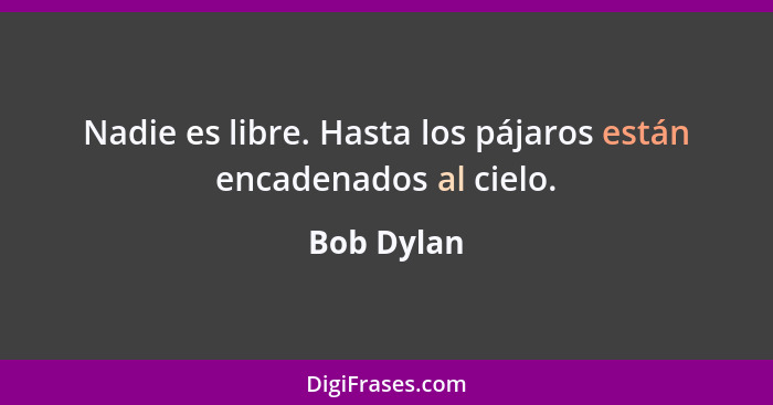 Nadie es libre. Hasta los pájaros están encadenados al cielo.... - Bob Dylan