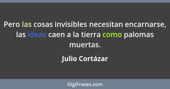 Pero las cosas invisibles necesitan encarnarse, las ideas caen a la tierra como palomas muertas.... - Julio Cortázar