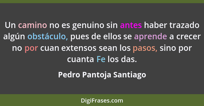 Un camino no es genuino sin antes haber trazado algún obstáculo, pues de ellos se aprende a crecer no por cuan extensos sean... - Pedro Pantoja Santiago