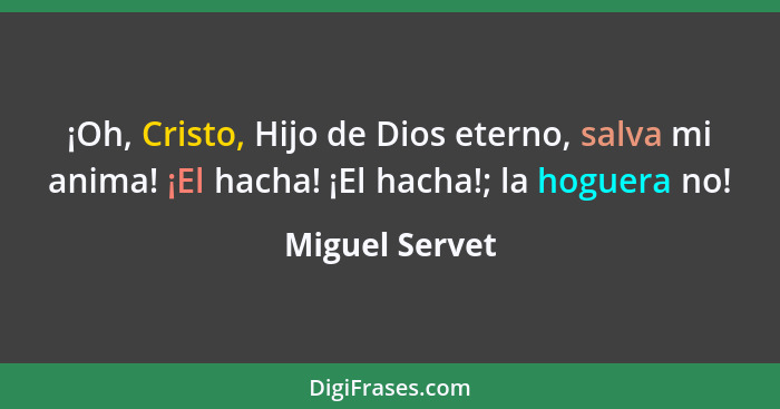 ¡Oh, Cristo, Hijo de Dios eterno, salva mi anima! ¡El hacha! ¡El hacha!; la hoguera no!... - Miguel Servet