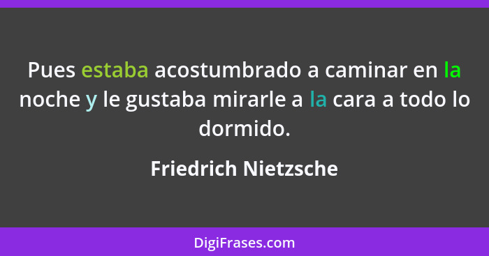 Pues estaba acostumbrado a caminar en la noche y le gustaba mirarle a la cara a todo lo dormido.... - Friedrich Nietzsche