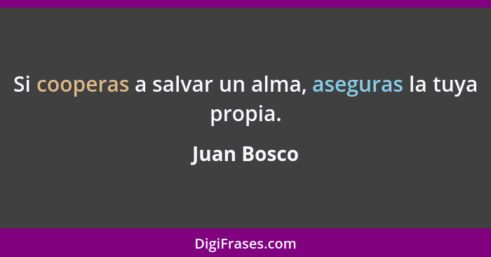 Si cooperas a salvar un alma, aseguras la tuya propia.... - Juan Bosco