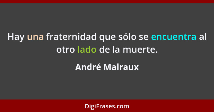 Hay una fraternidad que sólo se encuentra al otro lado de la muerte.... - André Malraux