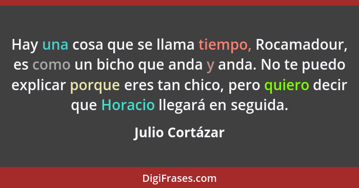 Hay una cosa que se llama tiempo, Rocamadour, es como un bicho que anda y anda. No te puedo explicar porque eres tan chico, pero quie... - Julio Cortázar