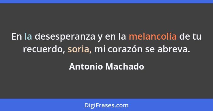 En la desesperanza y en la melancolía de tu recuerdo, soria, mi corazón se abreva.... - Antonio Machado