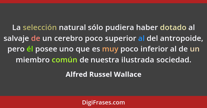 La selección natural sólo pudiera haber dotado al salvaje de un cerebro poco superior al del antropoide, pero él posee uno que... - Alfred Russel Wallace