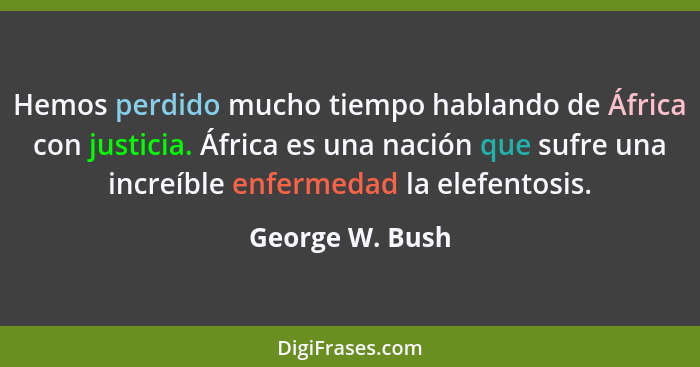 Hemos perdido mucho tiempo hablando de África con justicia. África es una nación que sufre una increíble enfermedad la elefentosis.... - George W. Bush