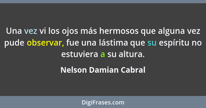 Una vez vi los ojos más hermosos que alguna vez pude observar, fue una lástima que su espíritu no estuviera a su altura.... - Nelson Damian Cabral