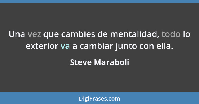 Una vez que cambies de mentalidad, todo lo exterior va a cambiar junto con ella.... - Steve Maraboli