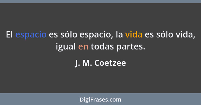 El espacio es sólo espacio, la vida es sólo vida, igual en todas partes.... - J. M. Coetzee