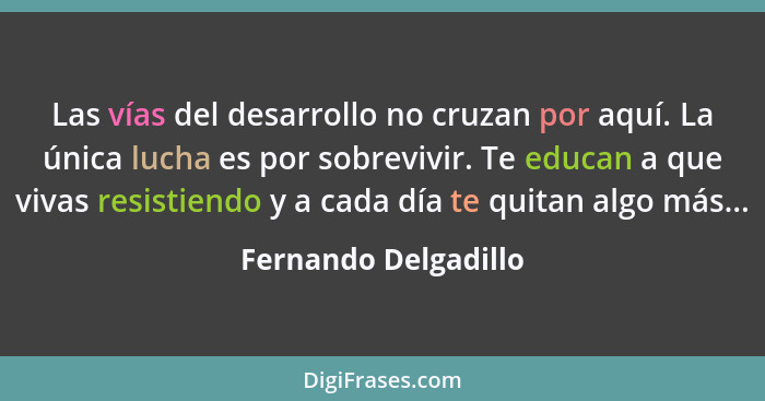 Las vías del desarrollo no cruzan por aquí. La única lucha es por sobrevivir. Te educan a que vivas resistiendo y a cada día te... - Fernando Delgadillo