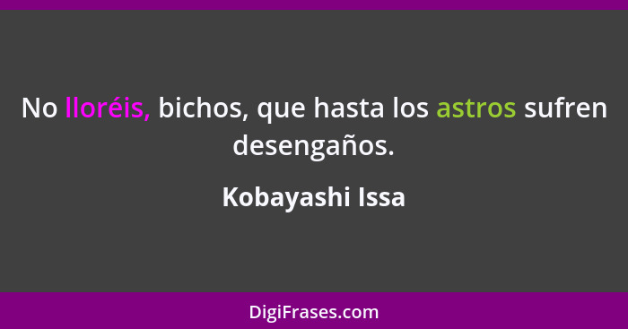 No lloréis, bichos, que hasta los astros sufren desengaños.... - Kobayashi Issa