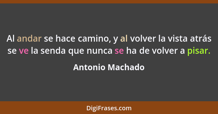 Al andar se hace camino, y al volver la vista atrás se ve la senda que nunca se ha de volver a pisar.... - Antonio Machado