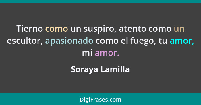 Tierno como un suspiro, atento como un escultor, apasionado como el fuego, tu amor, mi amor.... - Soraya Lamilla