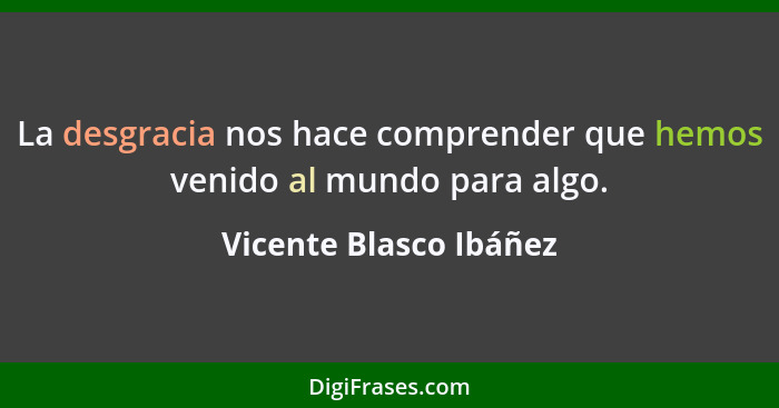 La desgracia nos hace comprender que hemos venido al mundo para algo.... - Vicente Blasco Ibáñez