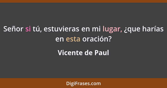 Señor si tú, estuvieras en mi lugar, ¿que harías en esta oración?... - Vicente de Paul