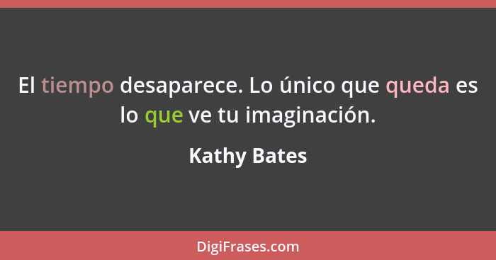 El tiempo desaparece. Lo único que queda es lo que ve tu imaginación.... - Kathy Bates