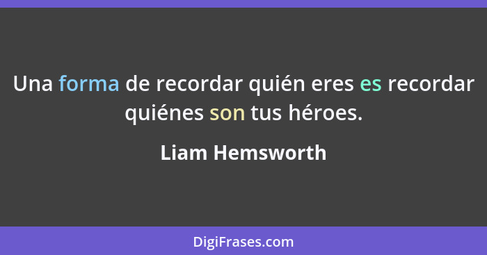 Una forma de recordar quién eres es recordar quiénes son tus héroes.... - Liam Hemsworth