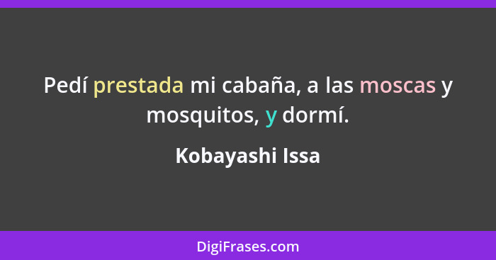 Pedí prestada mi cabaña, a las moscas y mosquitos, y dormí.... - Kobayashi Issa