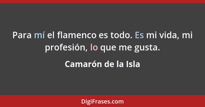 Para mí el flamenco es todo. Es mi vida, mi profesión, lo que me gusta.... - Camarón de la Isla