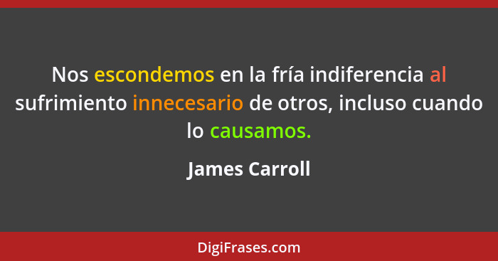 Nos escondemos en la fría indiferencia al sufrimiento innecesario de otros, incluso cuando lo causamos.... - James Carroll