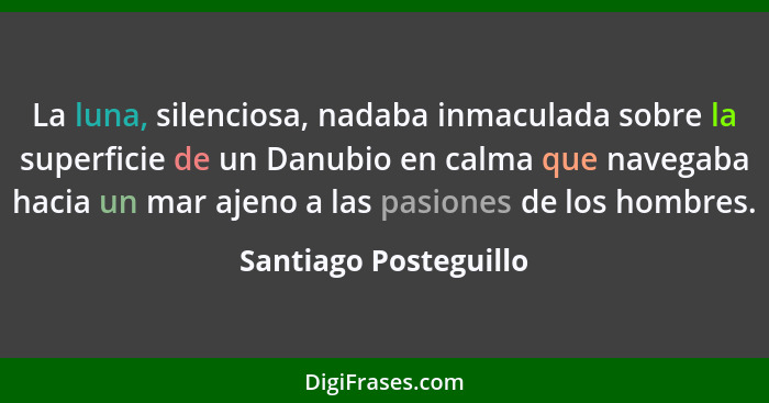 La luna, silenciosa, nadaba inmaculada sobre la superficie de un Danubio en calma que navegaba hacia un mar ajeno a las pasione... - Santiago Posteguillo