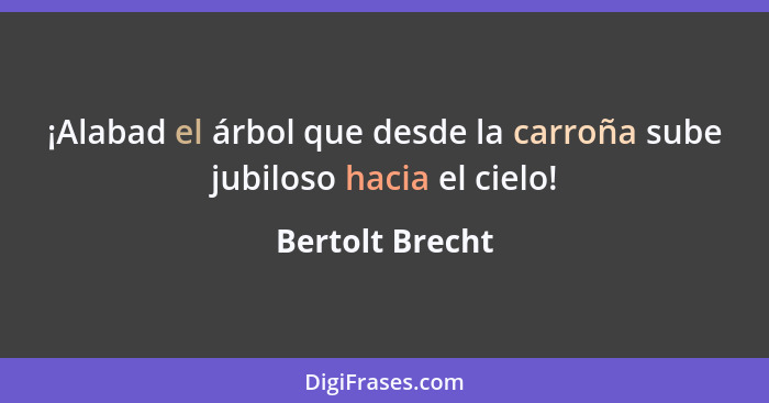 ¡Alabad el árbol que desde la carroña sube jubiloso hacia el cielo!... - Bertolt Brecht