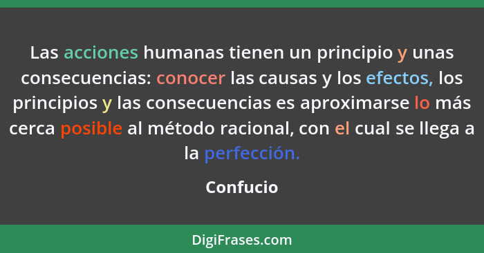 Las acciones humanas tienen un principio y unas consecuencias: conocer las causas y los efectos, los principios y las consecuencias es apro... - Confucio