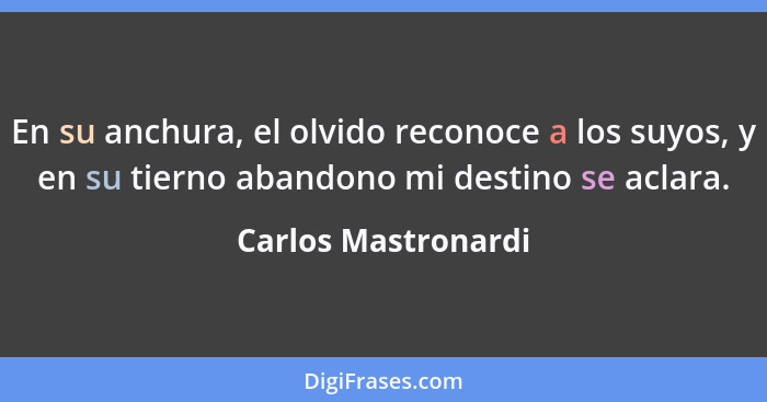 En su anchura, el olvido reconoce a los suyos, y en su tierno abandono mi destino se aclara.... - Carlos Mastronardi