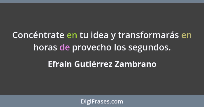 Concéntrate en tu idea y transformarás en horas de provecho los segundos.... - Efraín Gutiérrez Zambrano