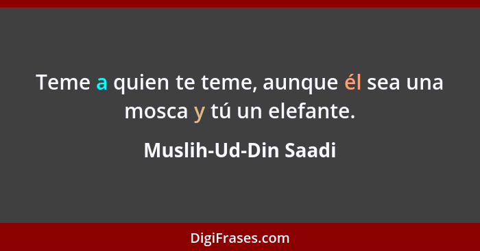 Teme a quien te teme, aunque él sea una mosca y tú un elefante.... - Muslih-Ud-Din Saadi