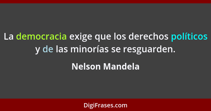 La democracia exige que los derechos políticos y de las minorías se resguarden.... - Nelson Mandela