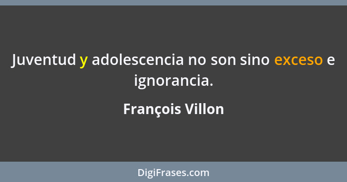 Juventud y adolescencia no son sino exceso e ignorancia.... - François Villon
