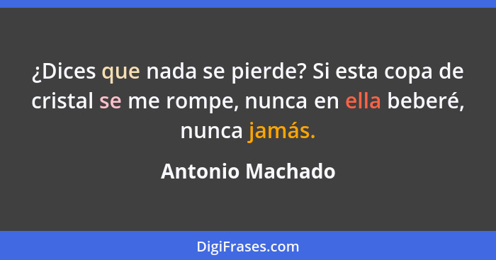 ¿Dices que nada se pierde? Si esta copa de cristal se me rompe, nunca en ella beberé, nunca jamás.... - Antonio Machado