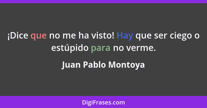 ¡Dice que no me ha visto! Hay que ser ciego o estúpido para no verme.... - Juan Pablo Montoya