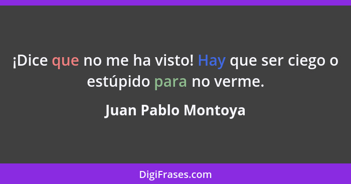 ¡Dice que no me ha visto! Hay que ser ciego o estúpido para no verme.... - Juan Pablo Montoya