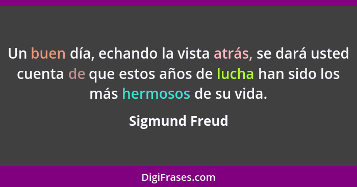 Un buen día, echando la vista atrás, se dará usted cuenta de que estos años de lucha han sido los más hermosos de su vida.... - Sigmund Freud