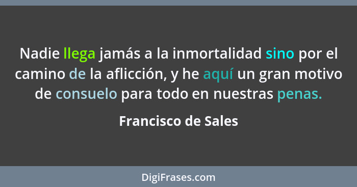 Nadie llega jamás a la inmortalidad sino por el camino de la aflicción, y he aquí un gran motivo de consuelo para todo en nuestra... - Francisco de Sales