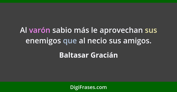 Al varón sabio más le aprovechan sus enemigos que al necio sus amigos.... - Baltasar Gracián