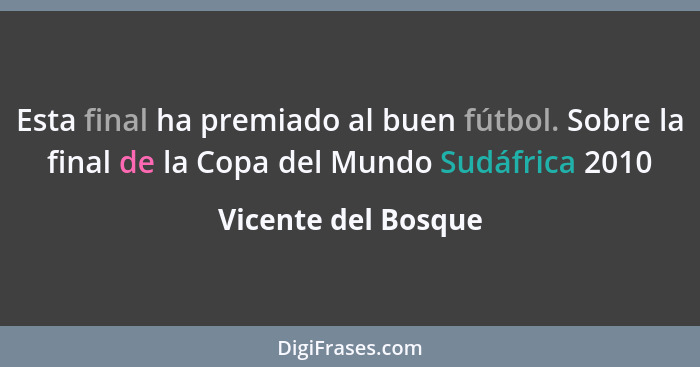 Esta final ha premiado al buen fútbol. Sobre la final de la Copa del Mundo Sudáfrica 2010... - Vicente del Bosque