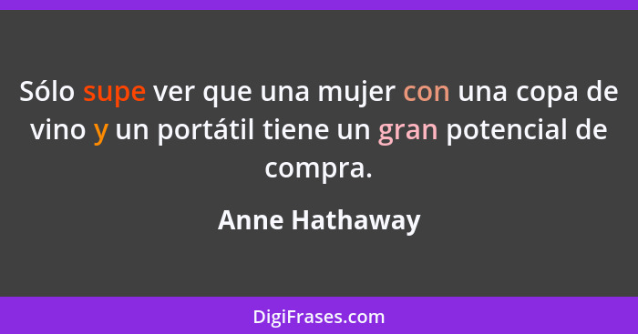 Sólo supe ver que una mujer con una copa de vino y un portátil tiene un gran potencial de compra.... - Anne Hathaway