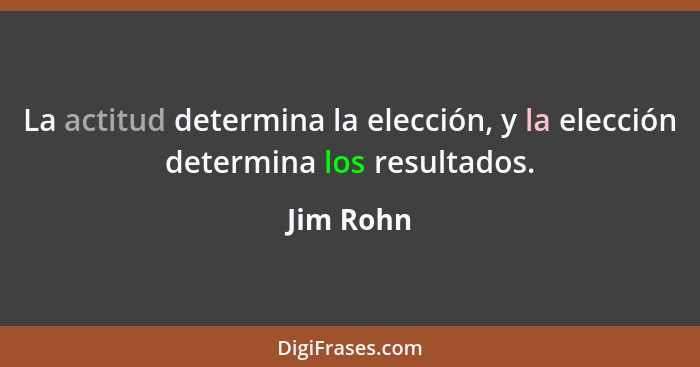 La actitud determina la elección, y la elección determina los resultados.... - Jim Rohn