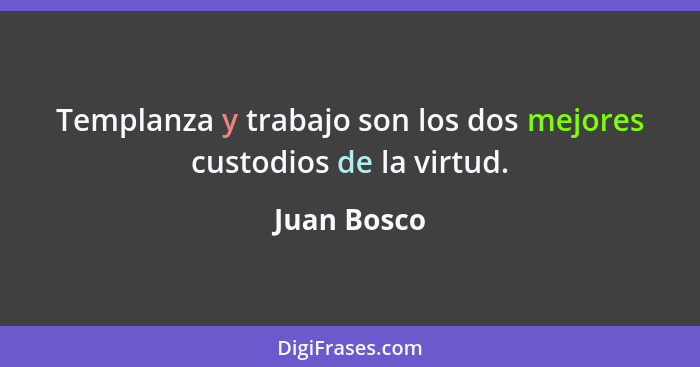 Templanza y trabajo son los dos mejores custodios de la virtud.... - Juan Bosco