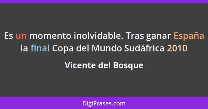 Es un momento inolvidable. Tras ganar España la final Copa del Mundo Sudáfrica 2010... - Vicente del Bosque