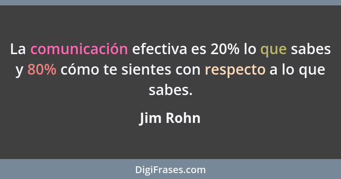 La comunicación efectiva es 20% lo que sabes y 80% cómo te sientes con respecto a lo que sabes.... - Jim Rohn