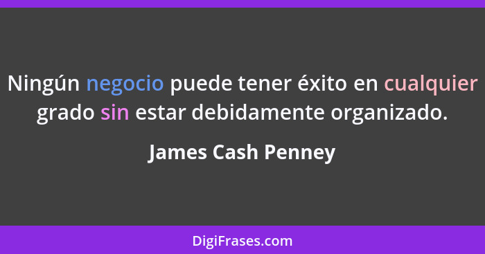 Ningún negocio puede tener éxito en cualquier grado sin estar debidamente organizado.... - James Cash Penney