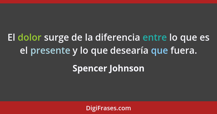 El dolor surge de la diferencia entre lo que es el presente y lo que desearía que fuera.... - Spencer Johnson