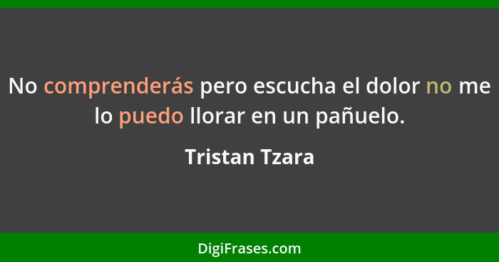 No comprenderás pero escucha el dolor no me lo puedo llorar en un pañuelo.... - Tristan Tzara