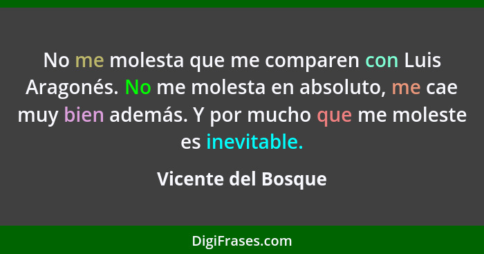 No me molesta que me comparen con Luis Aragonés. No me molesta en absoluto, me cae muy bien además. Y por mucho que me moleste es... - Vicente del Bosque