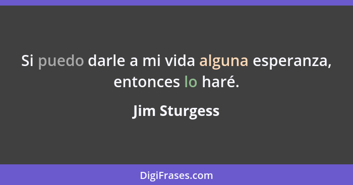 Si puedo darle a mi vida alguna esperanza, entonces lo haré.... - Jim Sturgess